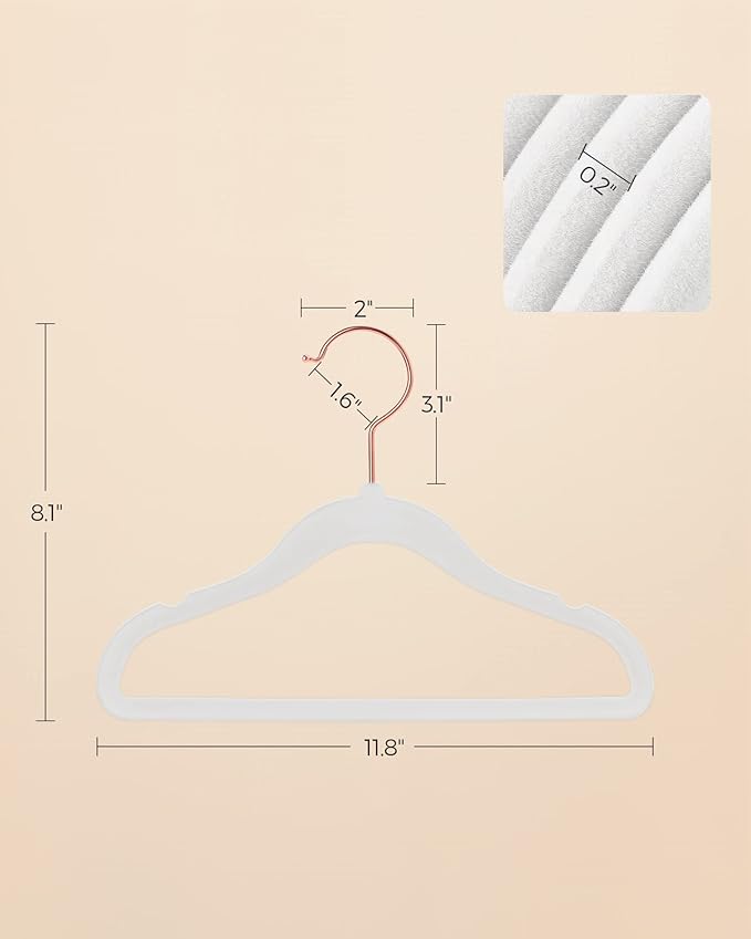 SONGMICS Baby Hangers 50 Pack, Kids Hangers for Closet, 11.8 x 8.1 Inches, Rose Gold 360° Swivel Hooks, Space-Saving Clothes Hangers, Velvet Hangers for Nursery, Non-Slip, Cloud White UCRF027W01