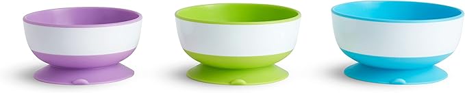 Munchkin® Multi™ Baby and Toddler Plates, 8 Pack & Stay Put™ Suction Bowls for Babies and Toddlers, 3 Pack, Blue/Green/Purple