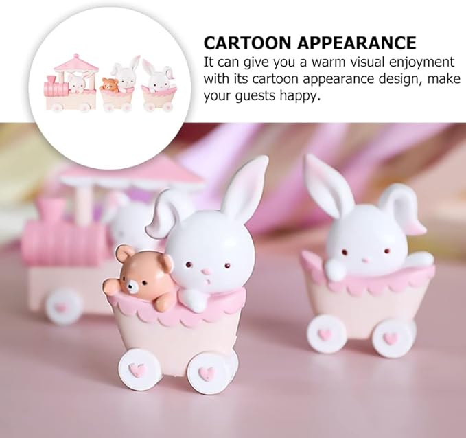 GALPADA Rabbit Train Mini Resin Toy Doll Ornaments Set Cake