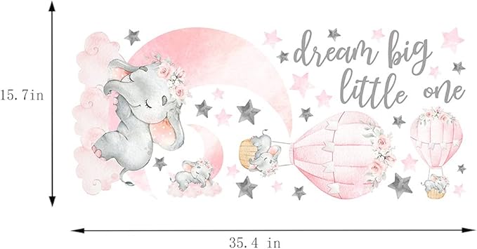 Dream Big Little One Elephant Wall Stickers, Pink Moon Hot