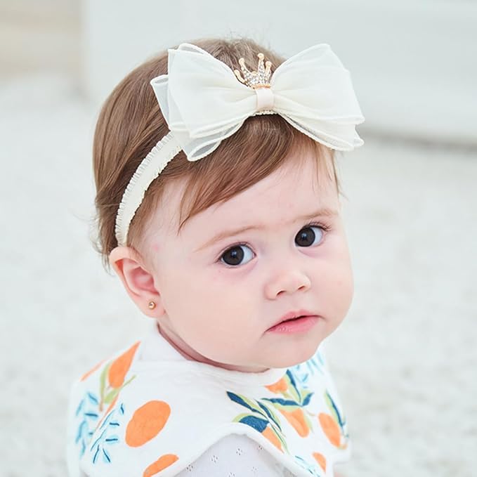 Cute Baby Girl Headband with Lace Bow and Crown Elastic