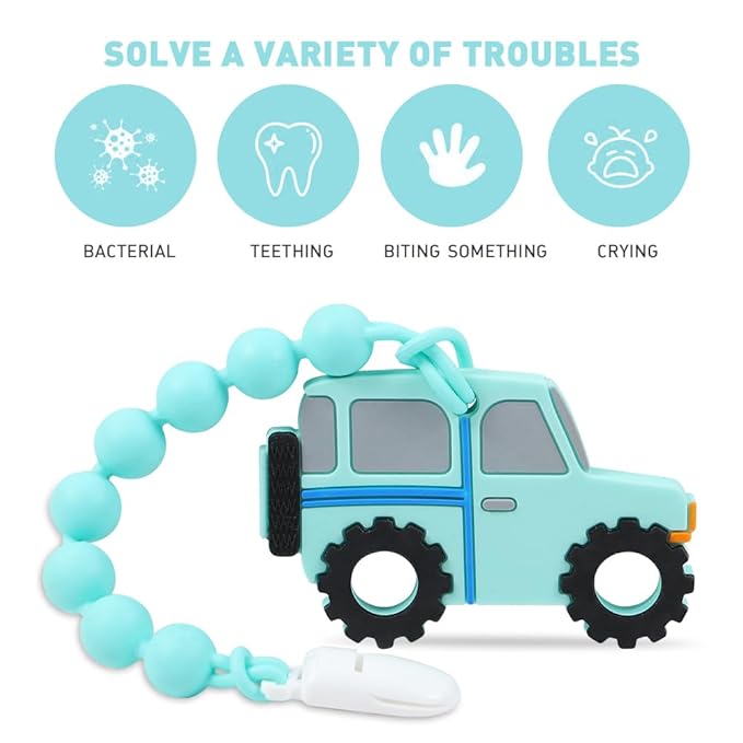 Baby Teething Toys,Food Grade Silicone Teether with One-Piece Pacifier Clip Holder 3 Months+