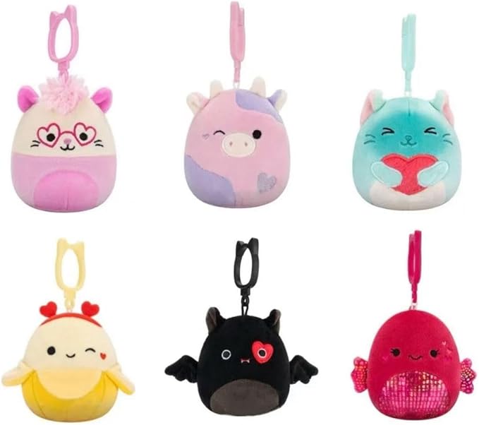 Squishmallows 2025 Valentine Squad 3.5" Mini Plush Doll Clip Keychain (Set of 6)