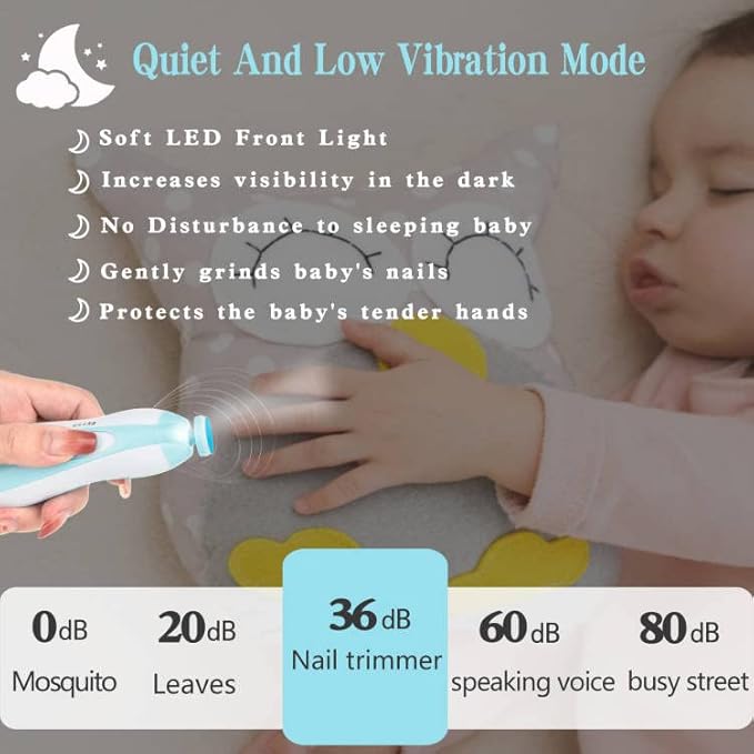 Baby Nail Trimmer Electric, Safe Baby Nail File with Light and 6 Grinding Pads for Newborn Toddler Toes and Fingernails,Baby Nail Trimmer Infant Nail File Electric (Blue)