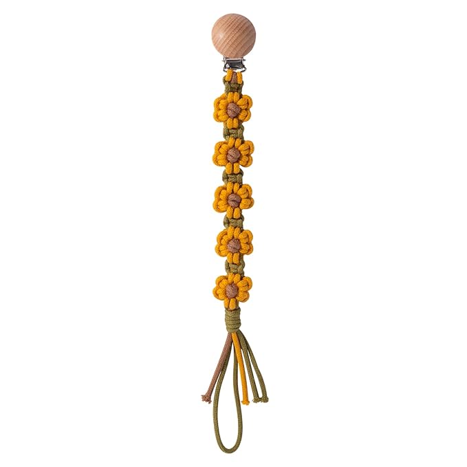Pacifier Clip for Boys Girls Floral Daisy Macrame Paci Clip
