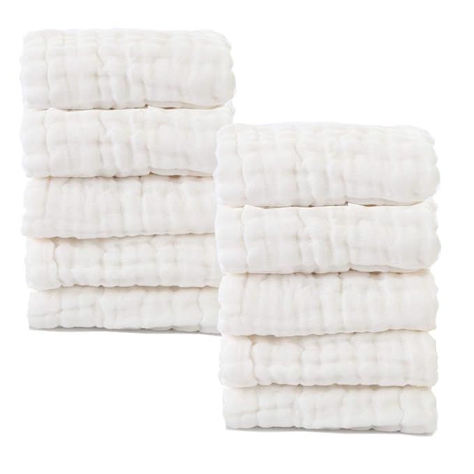 MUKIN Baby Washcloths - Natural Cotton Baby Wipes 10 Pack 12x12 inches