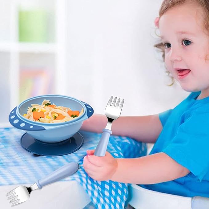 Pimoys 6 Pieces Toddler Forks Baby Forks for Self Feeding, Kids Forks with Round Handle, Stainless Steel Toddler Utensils Children's Safe Silverware Set BPA Free, Dishwasher Safe