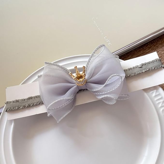 Cute Baby Girl Headband with Lace Bow and Crown Elastic