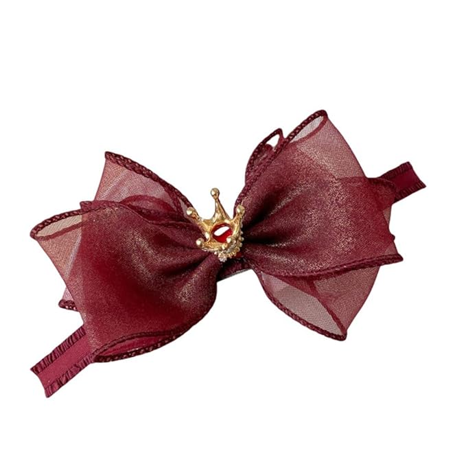 Cute Baby Girl Headband with Lace Bow and Crown Elastic