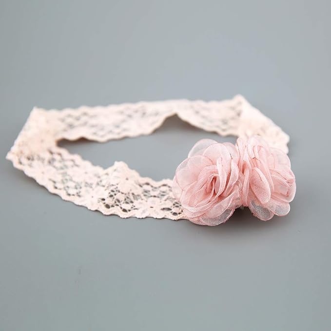 Kercisbeauty Baby Girls Pink Bows Headband Lace Flower Headwear