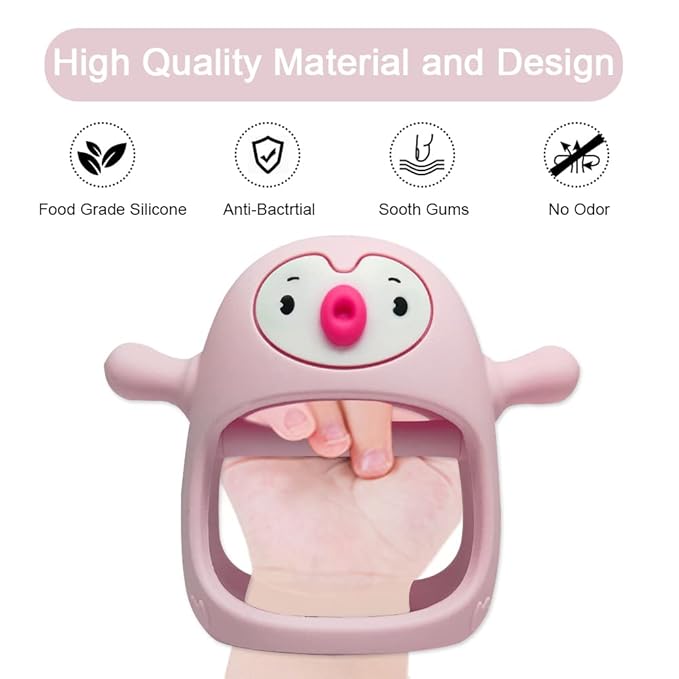 Smily Mia Penguin Buddy Never Drop Silicone Baby Teething Toy for 0-6month nfants, Baby Chew Toys for Sucking Needs 3-6Months,Car Seat