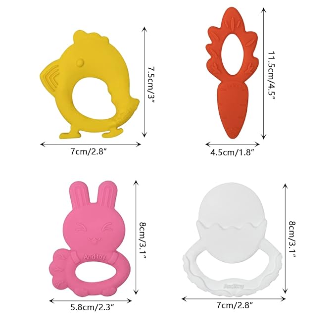 Anditoy 4 Pack Easter Teething Toys Easter Teether for 3-12 Months Baby Toddlers Easter Basket Stuffers Gifts