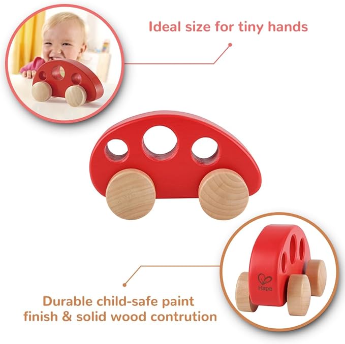 Hape Mini Van Wooden Toddler Toy Vehicle in Red, L: 4.9 2.5, H: 2.8 inch