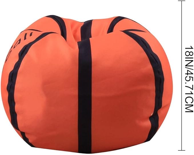 Storage Bean Bag Chair 18 Inch Beanbag Cover with Zipper for Kids Plush Toys Game Play (Basketball)