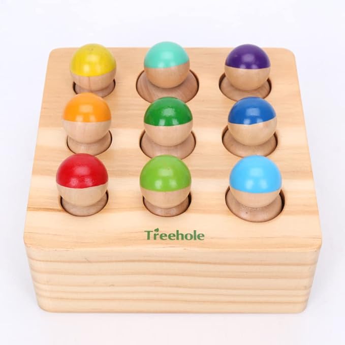 Montessori Toys for Toddlers, Wooden Rainbow Peg Dolls Shapes Sorting Toys 9 Wood