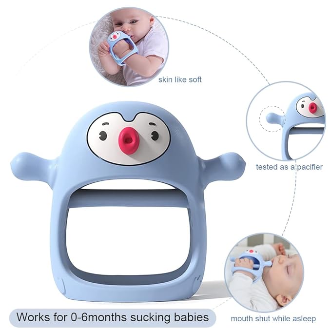 Smily Mia 2pack Penguin Teether for Babies 0-6Month, Baby Essentials