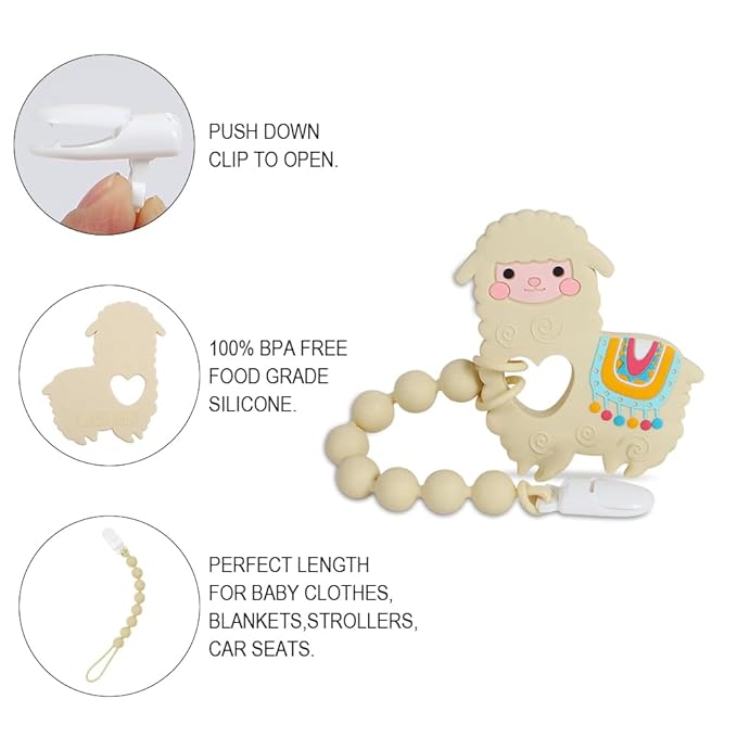 Baby Teething Toys,Food Grade Silicone Teether with One-Piece Pacifier Clip Holder 3 Months+
