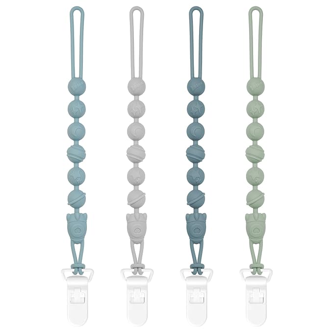 4-Pack Silicone Pacifier Clips’╝ÜOne-Piece Baby Pacifier Clip, 100% Food Grade Silicone