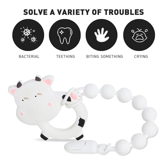 Baby Teething Toys,Food Grade Silicone Teether with One-Piece Pacifier Clip Holder 3 Months+