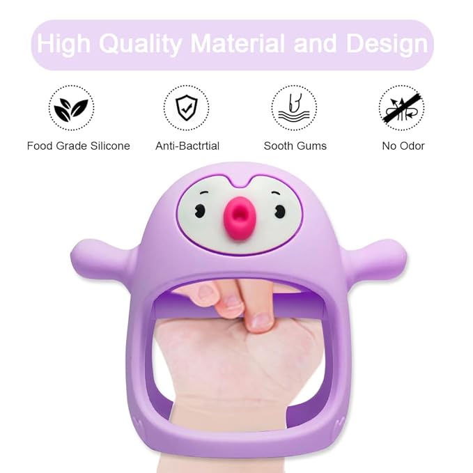 Smily Mia Smily Mia Penguin Teethers, Silicone TeethingToys for Babies 0-6Months 3-6Months, Hand