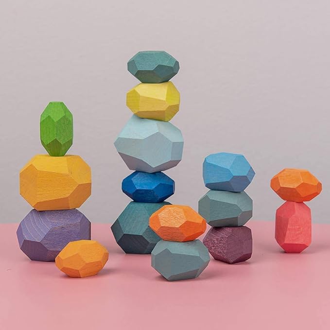 Wooden Rocks Stones Tumi ISHI Wood Balancing Stacked Stone Baby (16pcs Deep
