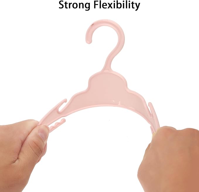 20 Pcs Doll Hangers for 18 inch Doll Clothes, Pink Doll Hangers, Sturdy Doll Hangers Accessories, Work Great with Rod Less Than 1/2 inch Diameter, Made of Safe ABS Plastic