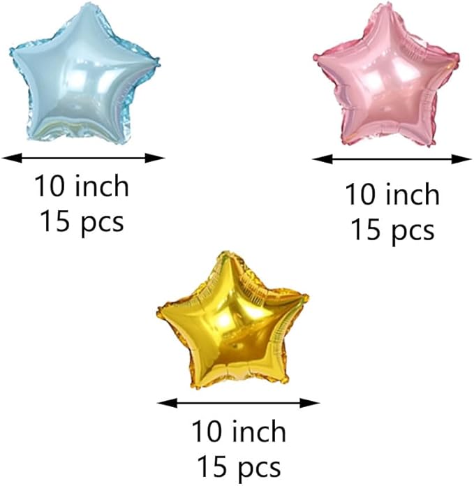 10 Inch Foil Star Balloons Gold Pink Blue, 45 Pcs