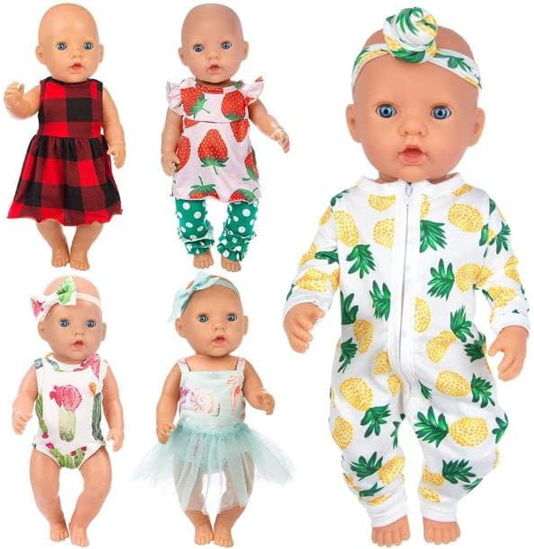 Ecore Fun 5 Sets 14-18 Inch Baby Doll Clothes Dresses Outfits Pjs for 43cm New Born Baby Dolls, 15 Inch Baby Doll 18 Inch