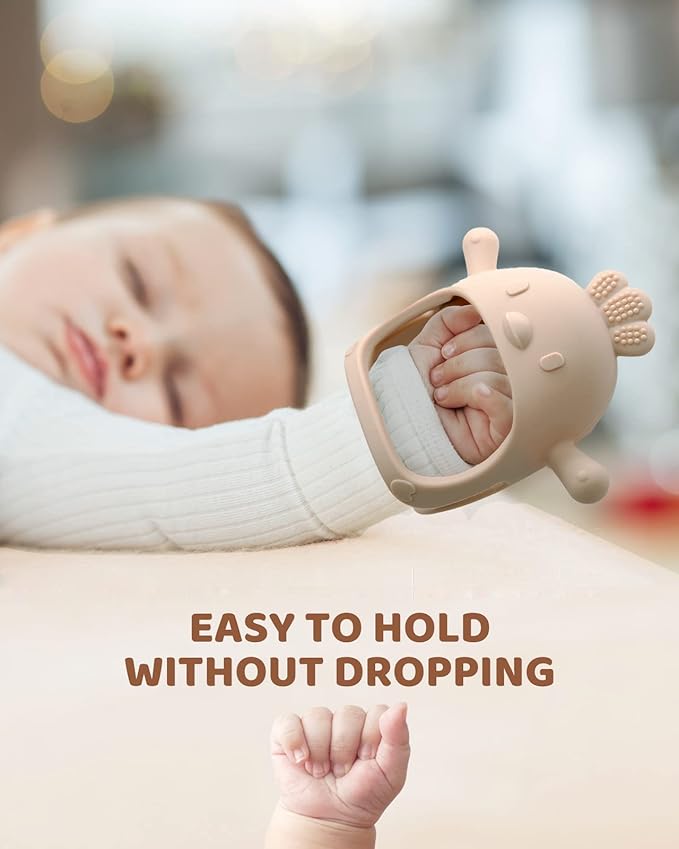 3 Packs Baby Teething Toy Silicone Teething Mitten for Babies Over 3 Months Anti Dropping Wrist Hand Teethers Baby Chew Toys for Sucking Needs, BPA Free (Olive