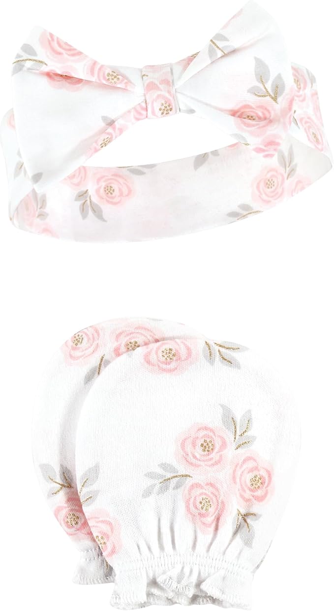 Hudson Baby Baby Girls' Cotton Headband and Scratch Mitten Set