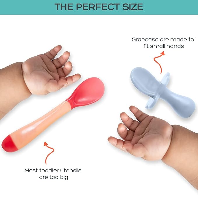 Grabease Baby Feeding Self Feeding Baby Utensils Baby Fork and Spoon, BPA-Free & Phthalate-Free for Baby & Toddler, 1 Set, Blue