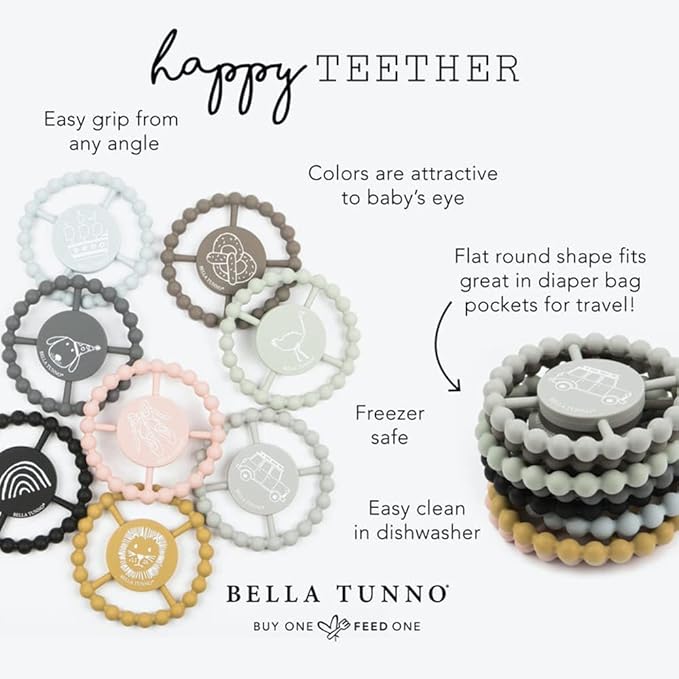 Bella Tunno Happy Teether ??Soft & Easy Grip Baby Teether Toy, Silicone Teether Ring to Help Soothe Gums