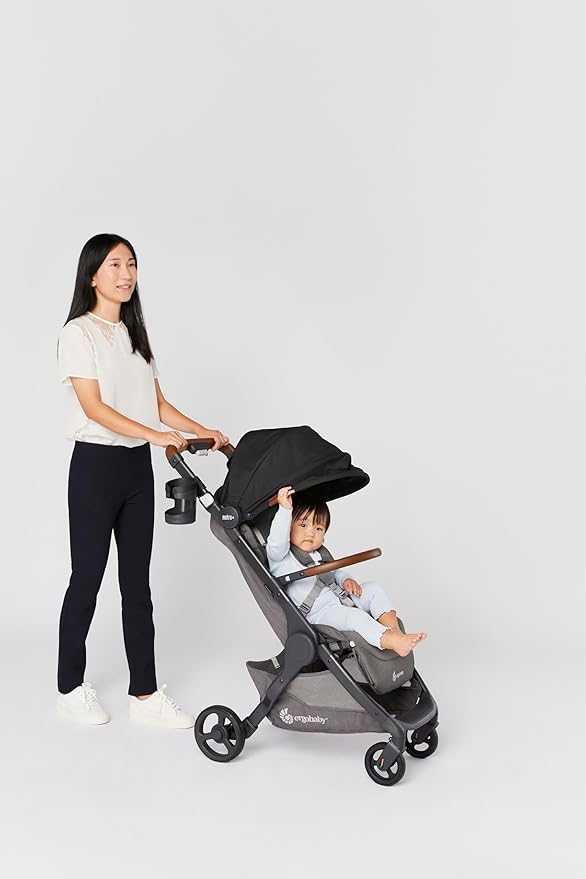 Ergobaby Metro+ Deluxe Compact Baby Stroller, Lightweight Umbrella Stroller Folds Down for Overhead Airplane Storage (Carries up to 50 lbs), Car Seat Compatible, Skyline Shadow