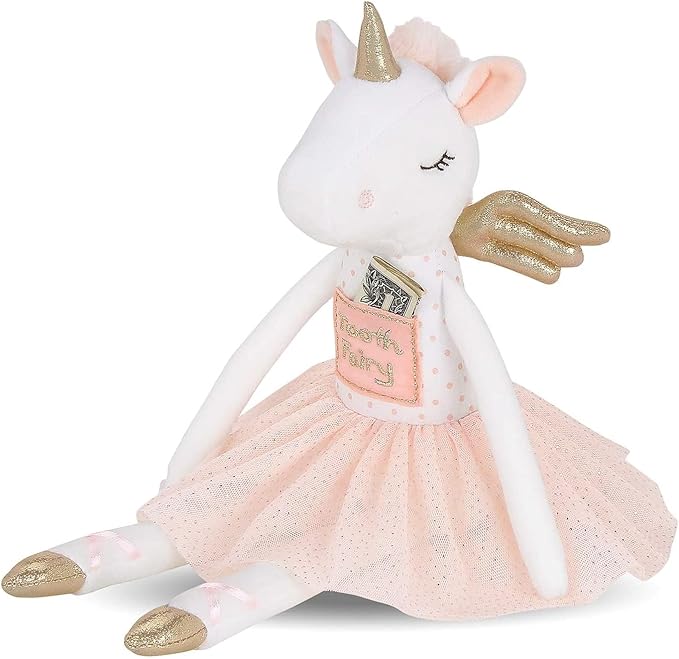 Bearington Collection Twinkles Soft Plush Unicorn Tooth Fairy Doll, 14 Inches