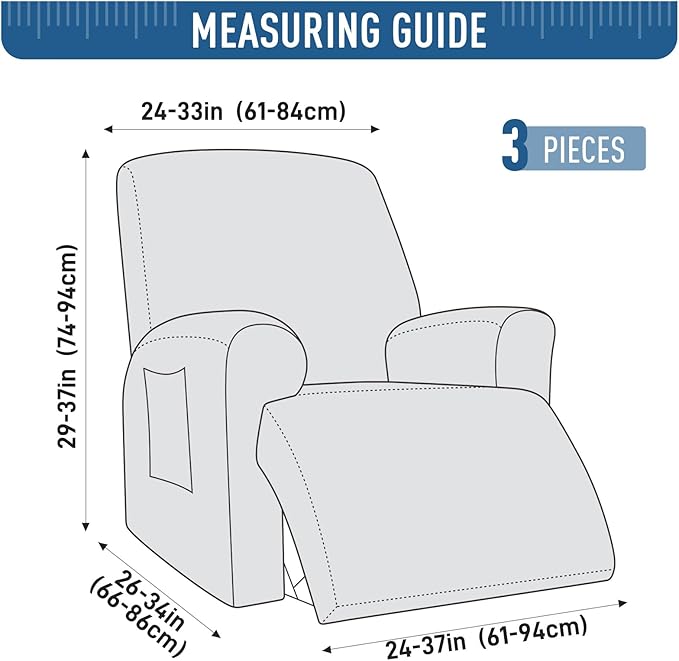 TAOCOCO Recliner Cover 3 Pieces Recliner Chair Covers, Stretch Jacquard Reclining Chair Cover, Furniture Protector Sofa Slipcovers Couch Covers with Elastic Bottom for Kids, Pets (Khaki)