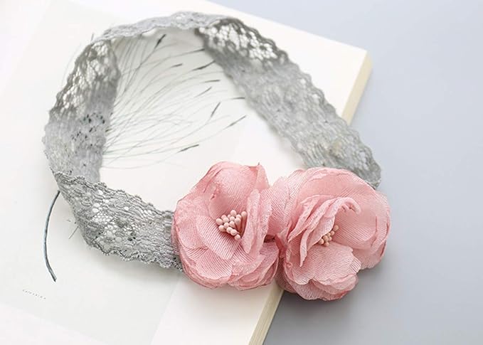 Kercisbeauty Baby Girls Pink Bows Headband Lace Flower Headwear