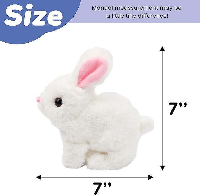 Hopearl Hopping Rabbit with LED Ears Interactive Electronic Pet Plush Bunny Toy with Sounds and Movements Animated Walking Wiggle Light up Ears Twitch Nose Gifts for Toddlers Birthday, Pink 7''
