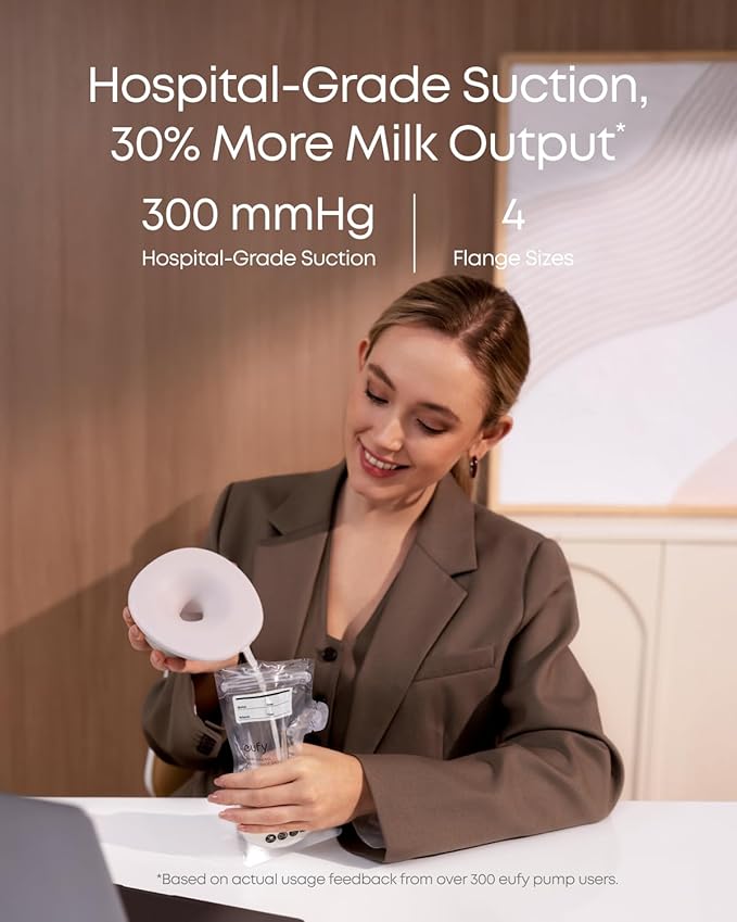 eufy Heated Wearable Breast Pump S1 Pro, Slim Hands-Free Breast Pump with Industry-Leading HeatFlow™ Tech, Wireless Charging Case, App-Controlled OptiRhythm™, Hospital-Grade Suction, in-Bra Use