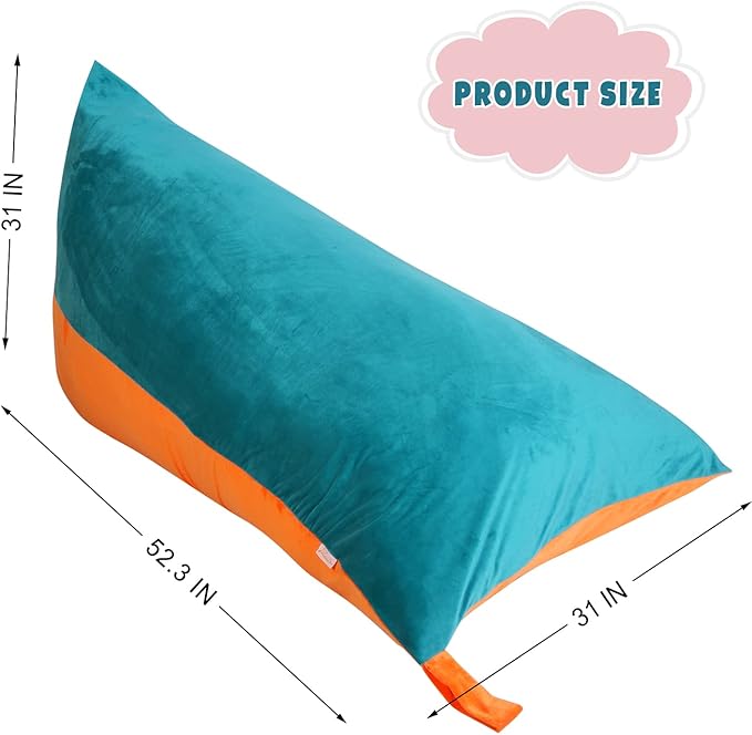 LOLOMLO Stuffed Animal Storage Bean Bag Chair Cover, Velvet Turquoise Orange Plush Toy Storage Stuff and Sit Seat for Kids/Teens/Adults, 52" x 31" Extra Large Triangle Sofa, 200L/52Gal, Cover Only