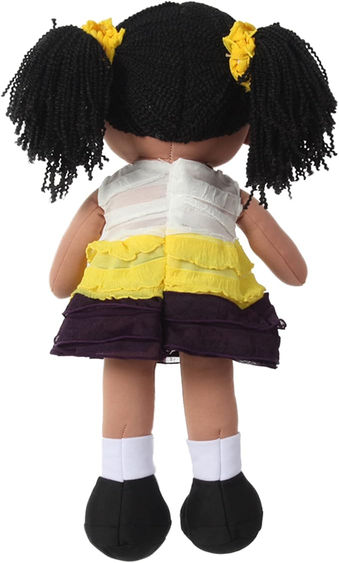 Linzy Plush 16" Yellow Aissa Rag Doll for Girls, Soft Plush Rag Doll