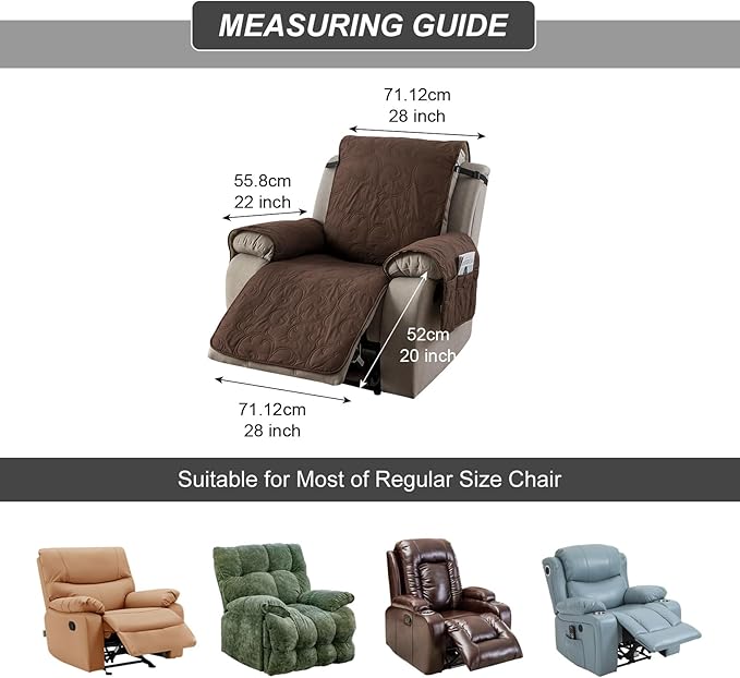 100% Waterproof Recliner Chair Cover, Recliner Chair Covers for Reclining Chair, Non-Slip Fabric Recliner Couch Cover for Living Room, for Pets Kids Protector, Washable