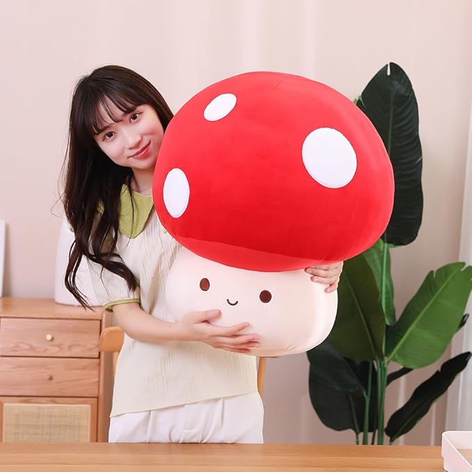 Kawaii Plush Mushroom Toy Pillow, Cute Plushies Mushroom Doll Gift for Kids(Red 60cm/23.6in)