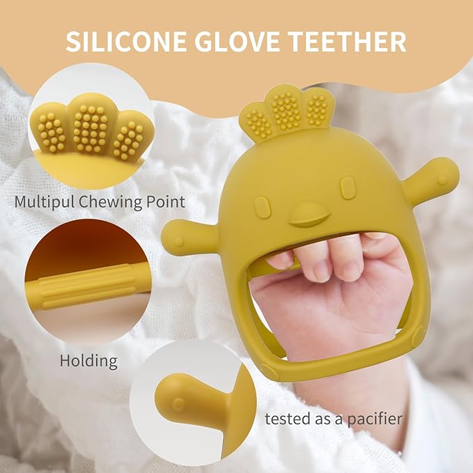 Baby Sensory 4-Piece Toy Set: Hollow Hand-Gripping Chicken Teether, Teething Mitten