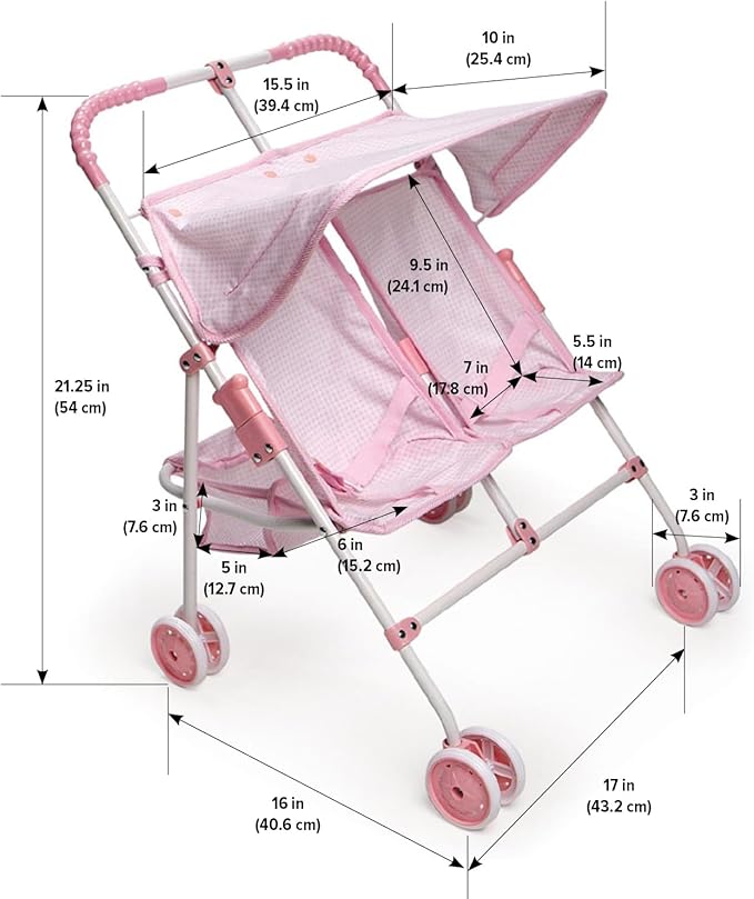 Badger Basket Toy Doll Folding Double Umbrella Stroller with Canopy 18 inch