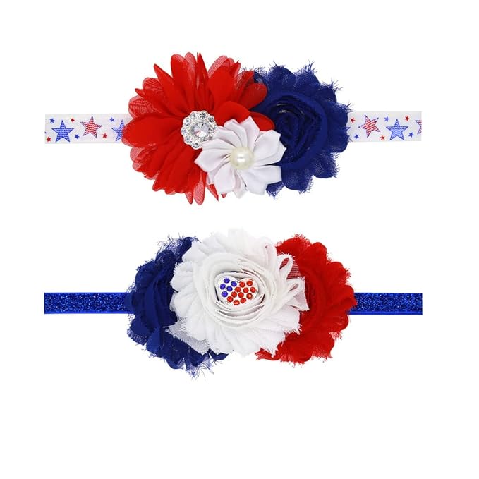 BBTDIN Patriotic Flower Baby Headband 4th of July Flower Hair JHN45 (Set