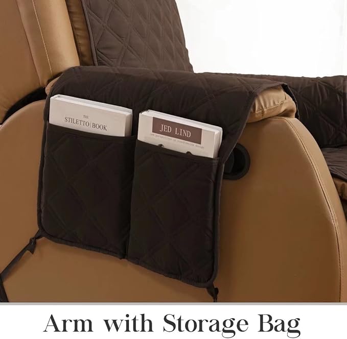 TOMORO Non-Slip Quilted Recliner Cover, 100% Waterproof Recliner Chair Slipcover Furniture Protector with Pockets, Washable Couch Cover with Elastic Straps for Kids and Pets,23 Inch