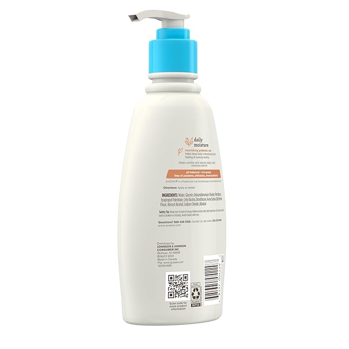Aveeno Baby Daily Moisture Body Lotion for Delicate Skin, Natural Colloidal Oatmeal & Dimethicone 12 fl.