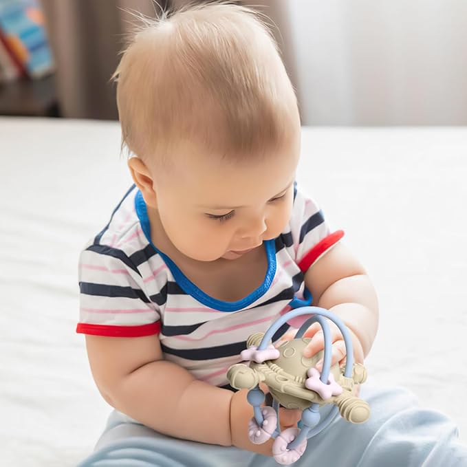 Baby Teething Toy with Rattle - Chew and Rattle Balls for Teething Relief 6-12 Months, 0-6 Months