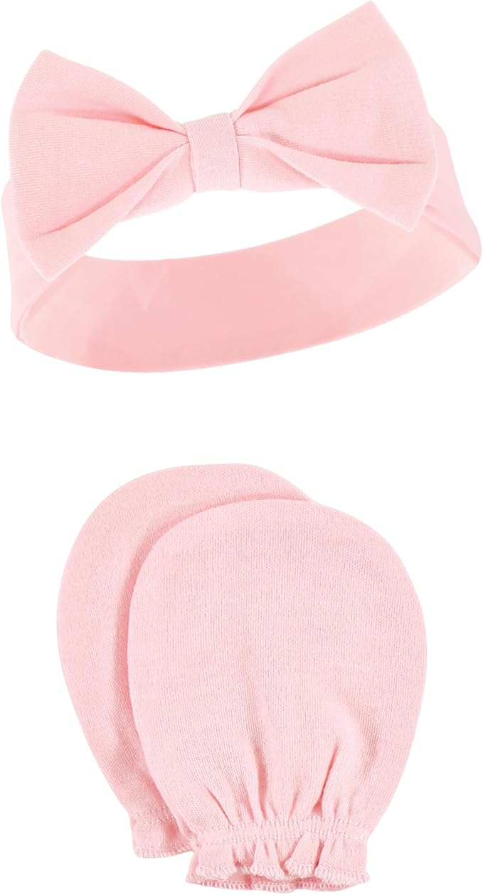 Hudson Baby Baby Girls' Cotton Headband and Scratch Mitten Set