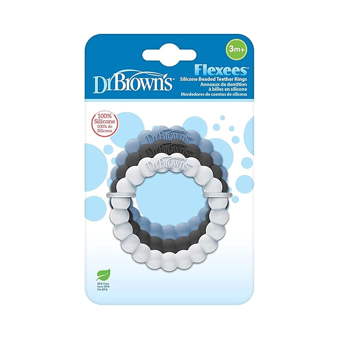 Dr. Brown’s Flexees Beaded Teether Rings and Bunny Teether, 100% Silicone 4-Pack, Blue, 3m+